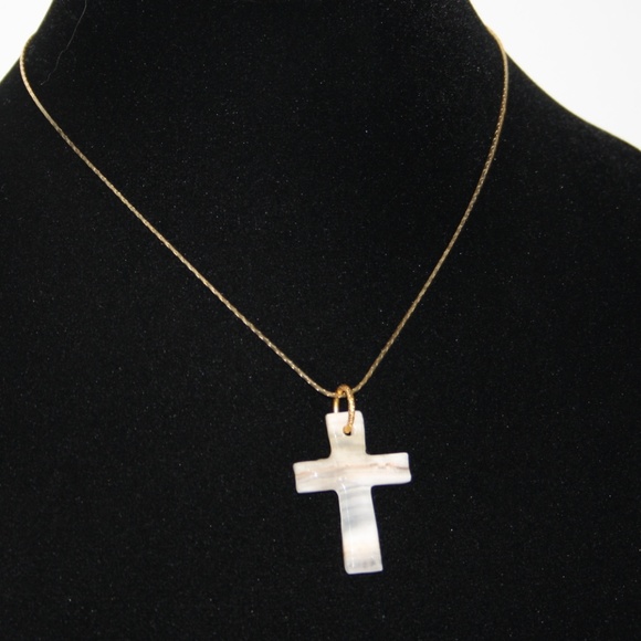 Vintage Jewelry - Vintage gold and white cross necklace
